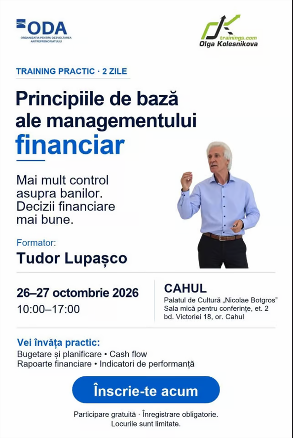  Anunț | Training gratuit în domeniul managementului financiar, la Cahul