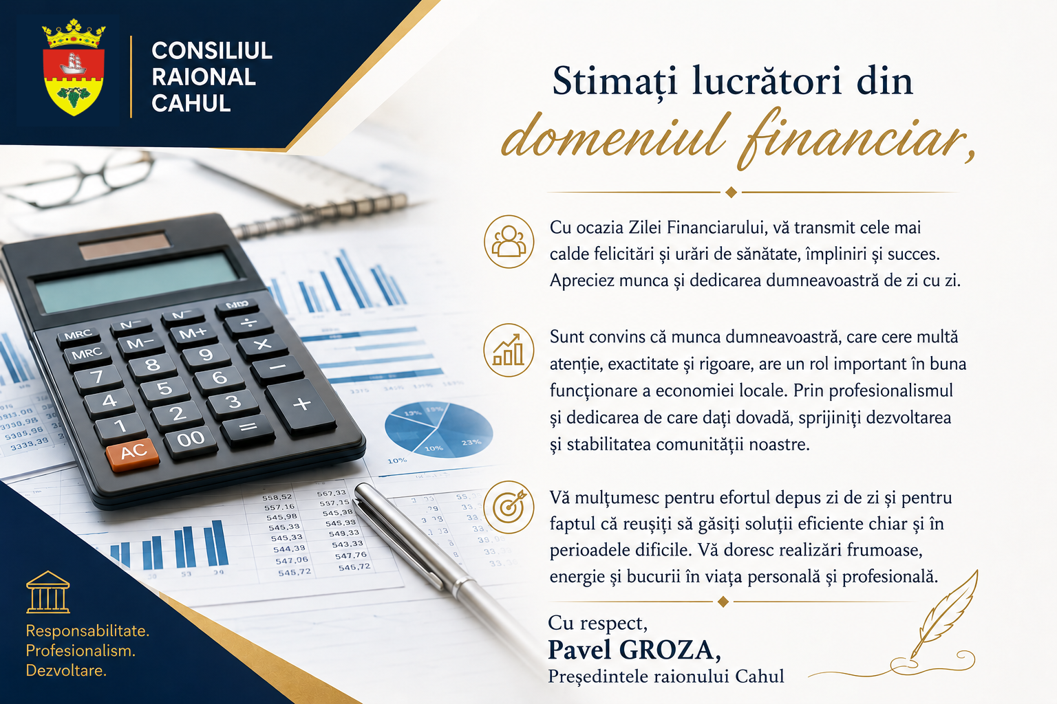  Mesajul de felicitare cu prilejul Zilei Financiarului